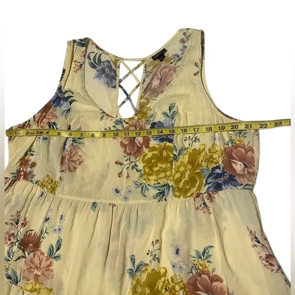Torrid Floral Tiered Top Womens 2X Yellow Sleeveless Challis Fairy Cottage Comfy - Picture 8 of 16